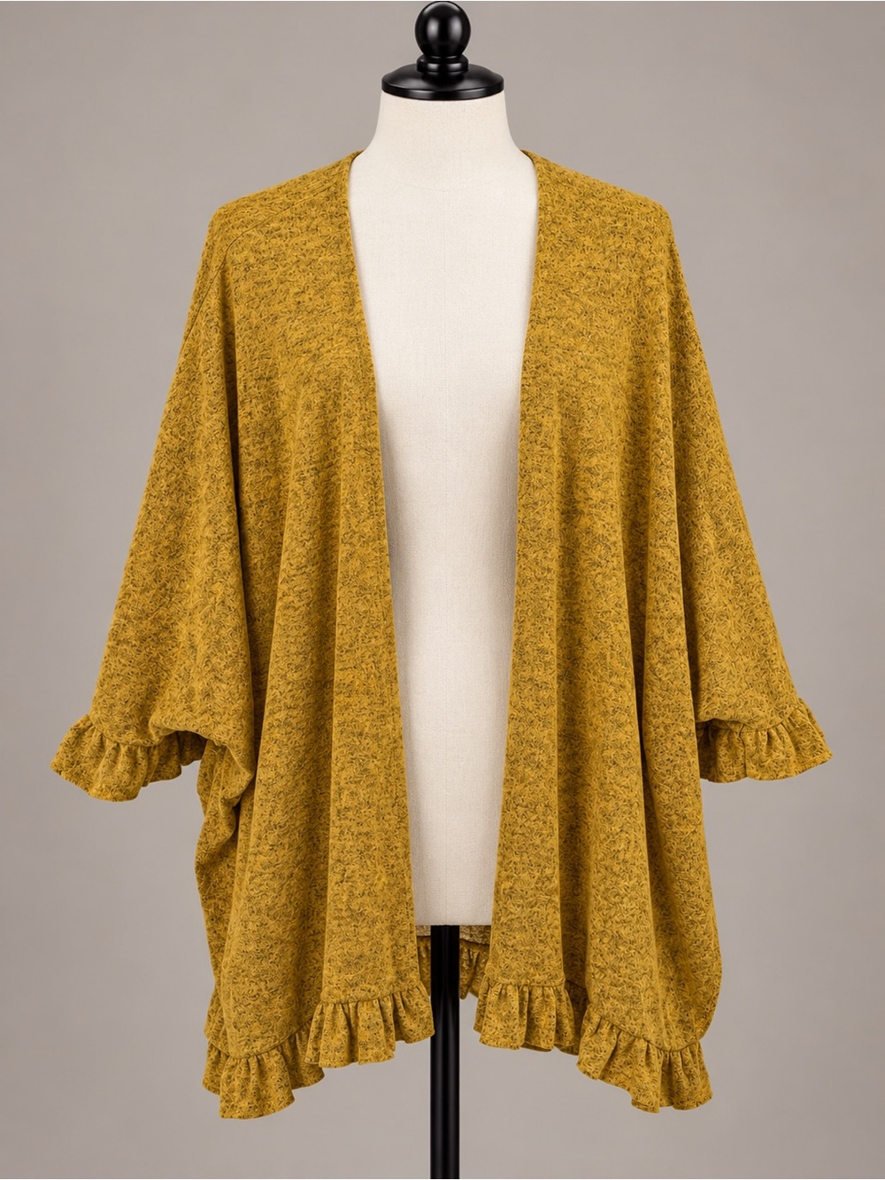 Mustard Ruffle Hem Open Front Cardigan Size M